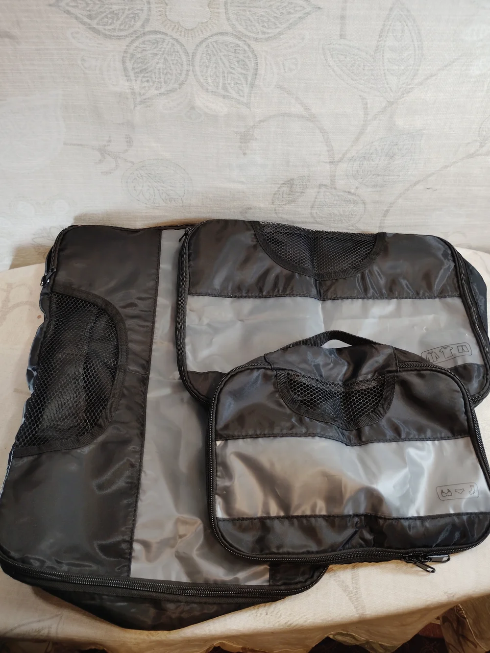 3pc Black & Grey Travel Packing Organizer Set with Mesh Panels